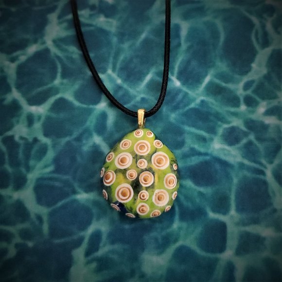 Hand Painted Dot Art Pendant, Lemon Lime Mod Pendant - Picture 13 of 14